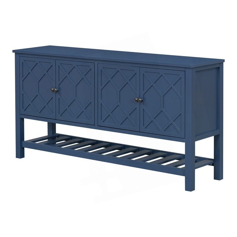 Elegant Entryway Table with Polygonal Doors, Ideal for Study, Hallway, Living Room, and Foyer, Navy Blue