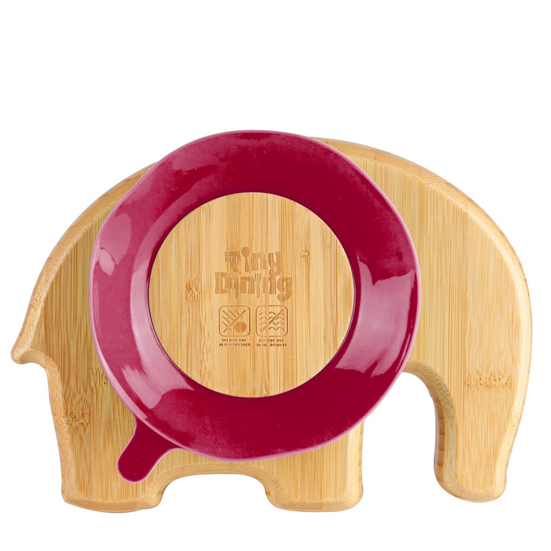 Tiny Dining - Children's Bamboo Suction Elephant Plate, Red