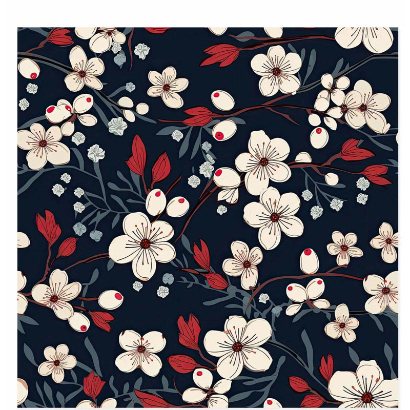 Impression florale de fleur de cerisier japonais Sakura, H 28 po x l 28 po