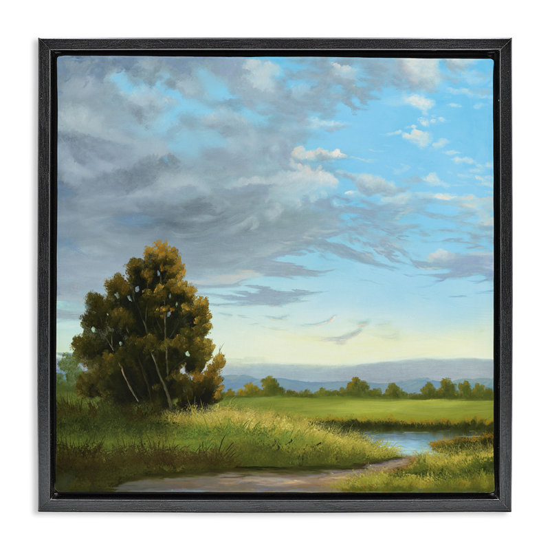 Cadre flottant avec nuages, paysage par Julie Peterson, Cadre flottant noir de jais, H 18 po x l 18 po