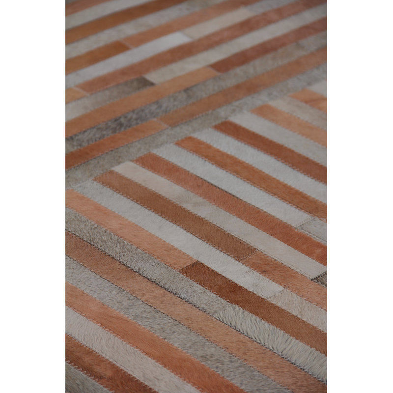 Natural Hide Cowhide Geometric Area Rug, Rectangle 5' x 8', Brown/Gray