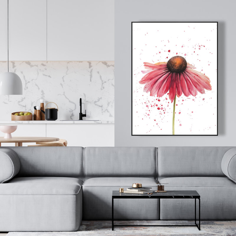 Rose marguerite - Art sur toile encadré pour décoration intérieure, H 37,25 po x l 37,25 po