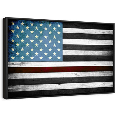 " Firefighter Wooden Flag Canvas Print "