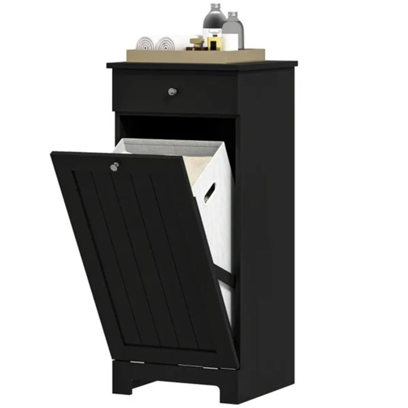 Armoire à linge noire avec panier et tiroir inclinables
