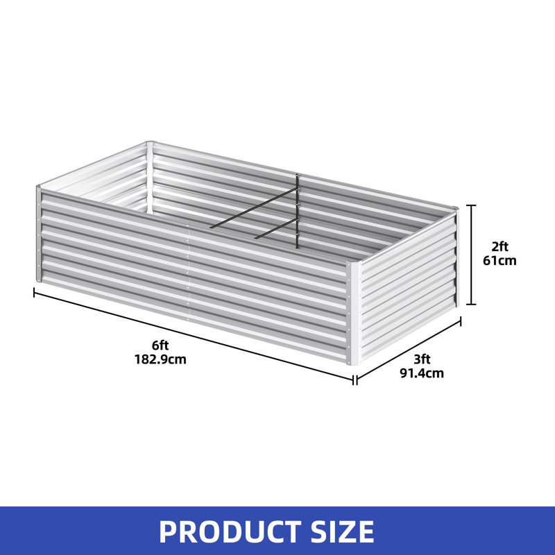 Silver Metal Outdoor Raised Garden Bed, 24" H x 72" W x 36" D