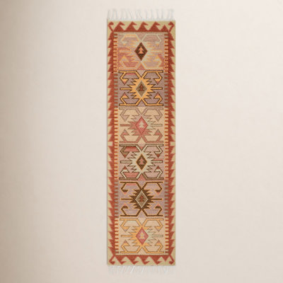 Beige Red Yellow Hand-Knotted Wool Rug
