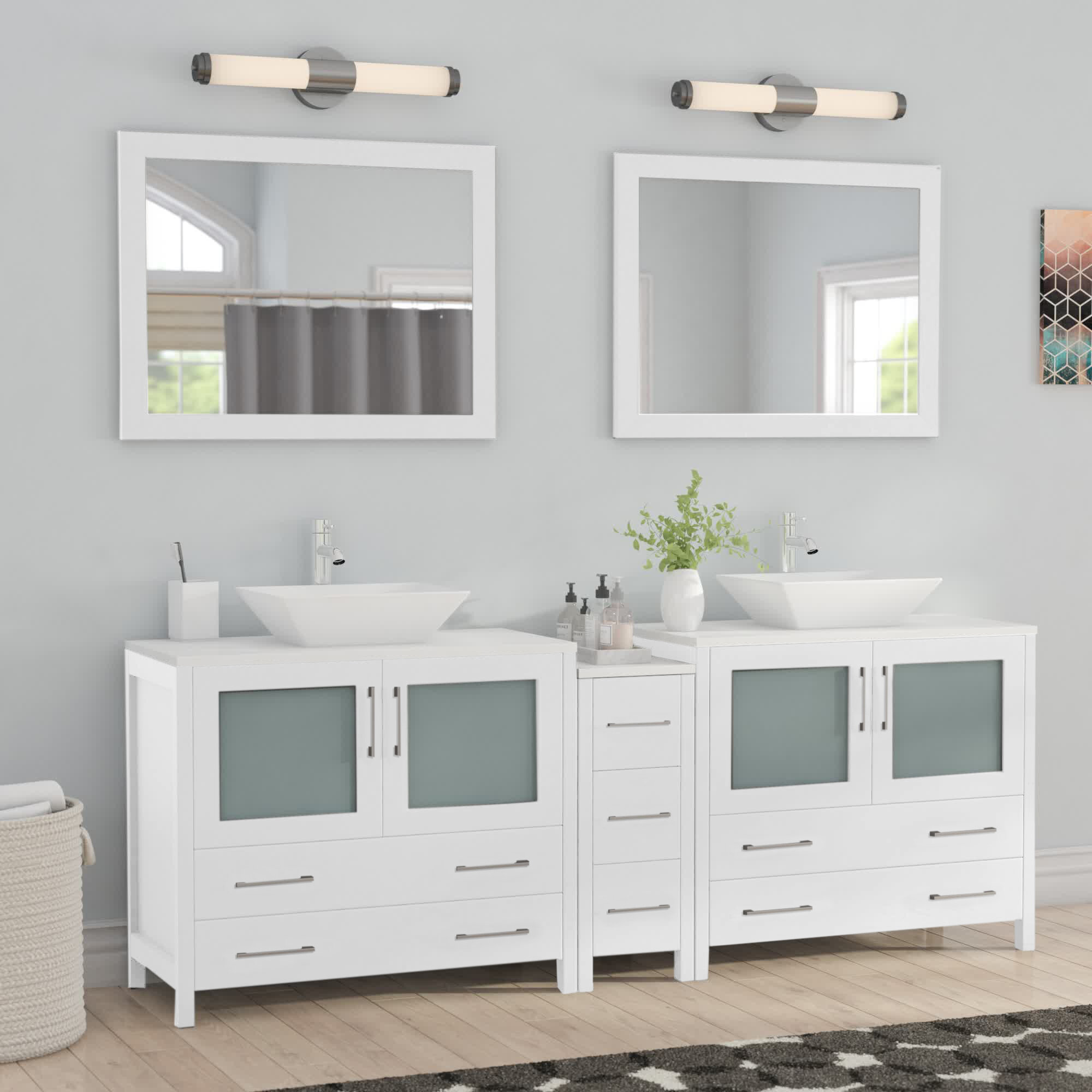 Wade Logan® Karson 84'' Double Bathroom Vanity with Engineered Marble ...