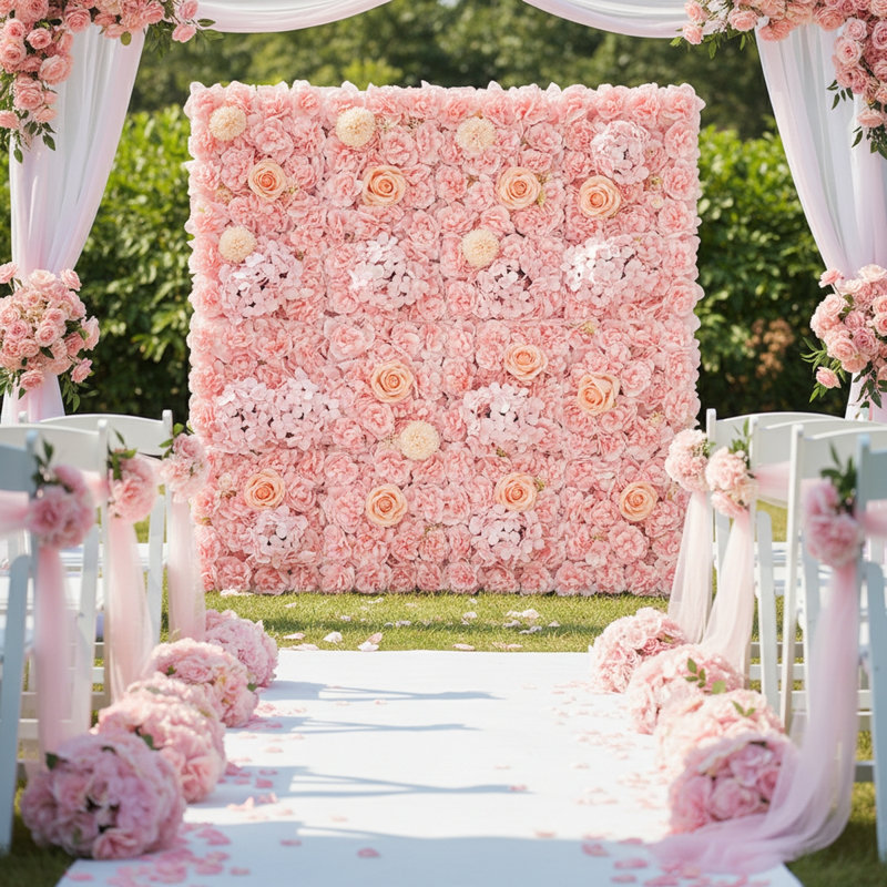 Panneaux muraux de fleurs artificielles roses 13,78 po x 13,78 po, motif floral de fleurs roses en soie, toile de fond 3D