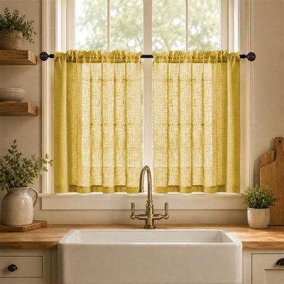 Heavy Textured Faux Linen Tier Curtains Semi Sheer Light Filtering Small Window Kitchen Curtains Short Cafe Curtains Drapes with Dual Rod Pocket Ginger 25x25inch