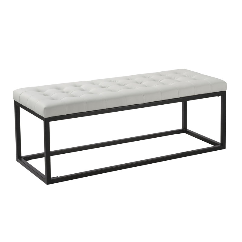 Beraun Faux Leather Bench with Metal Legs, White