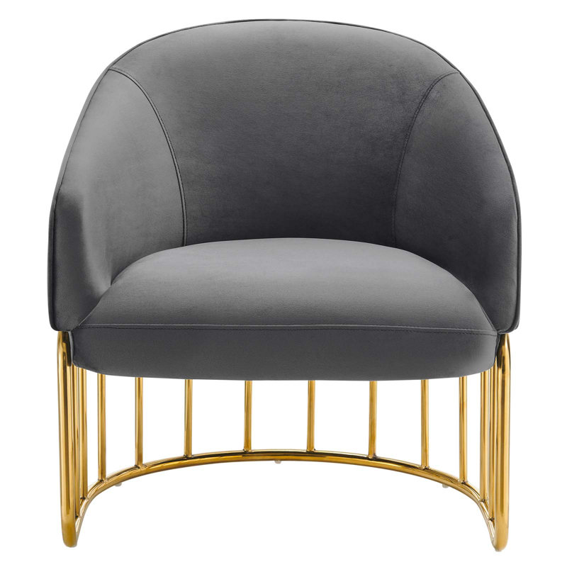 Arcadia Gray Velvet Accent Chair with Gold-Plated Base