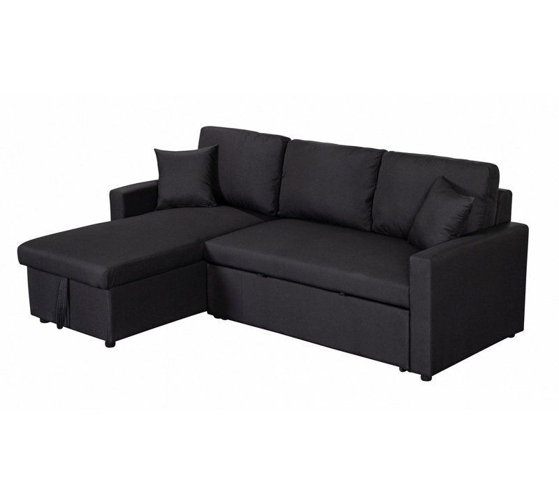 Canapé-lit modulaire réversible en tissu de lin noir 82 po avec méridienne de rangement
