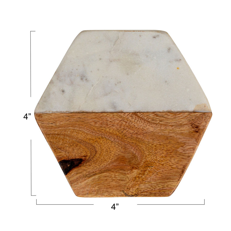 Sous-verres hexagonaux en marbre et bois de manguier