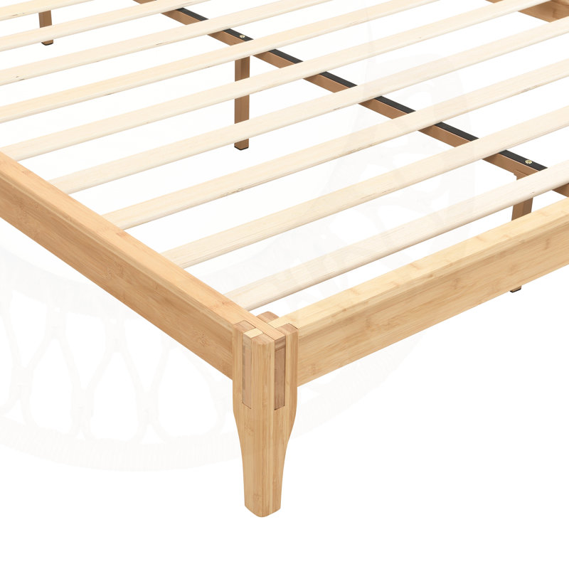 Base de lit plateforme en bois de bambou sec de 12 pouces, avec lattes de bois et support en métal, aucun sommier requis, assemblage facile