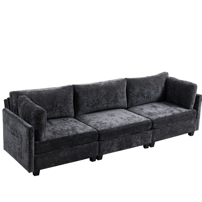 Xxxl 3 chenille pour le salon - confortable et élégant avec canapé à poches latérales à porter au quotidien, Gris foncé