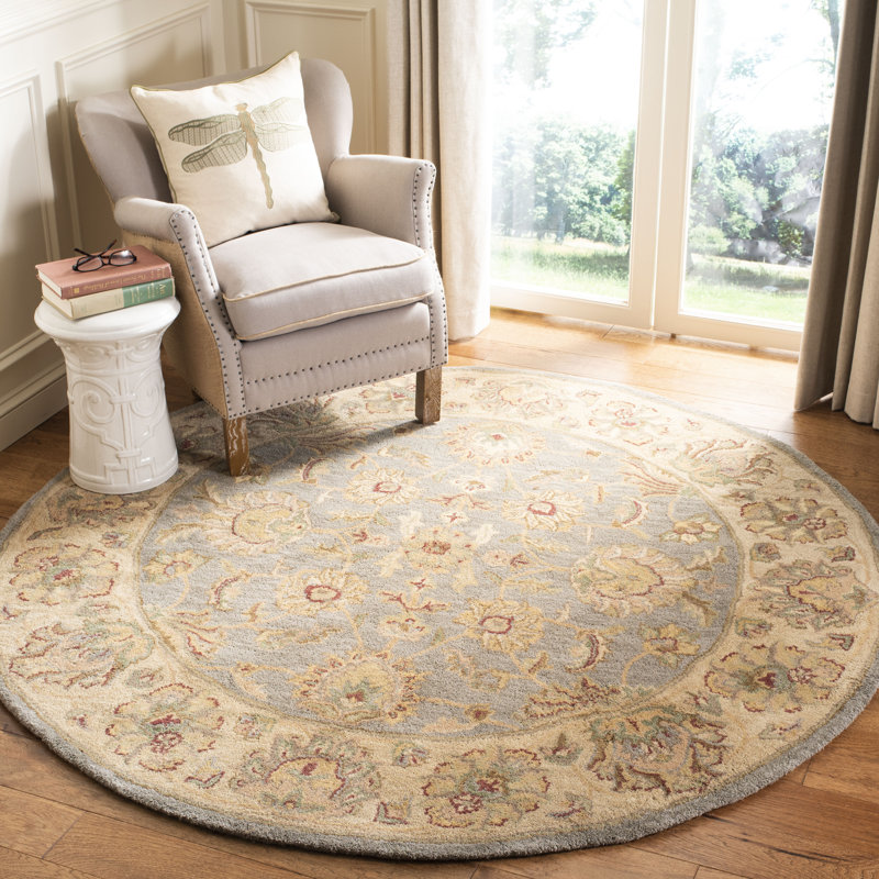 Tapis bleu / beige en laine touffeté à la main Cranmore, Rond 6 pi