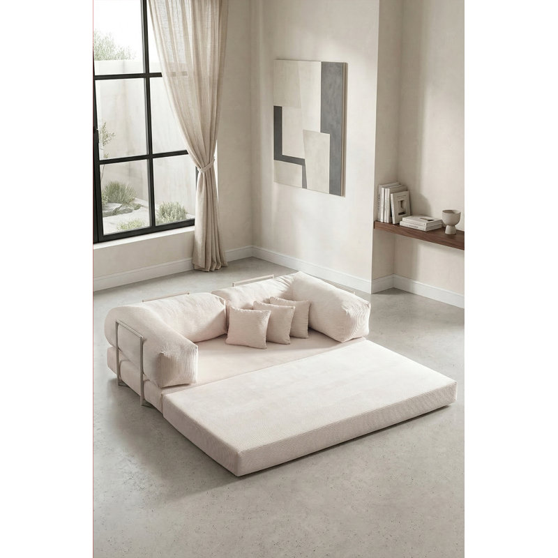 Canapé modulaire en L velours crème, Crème