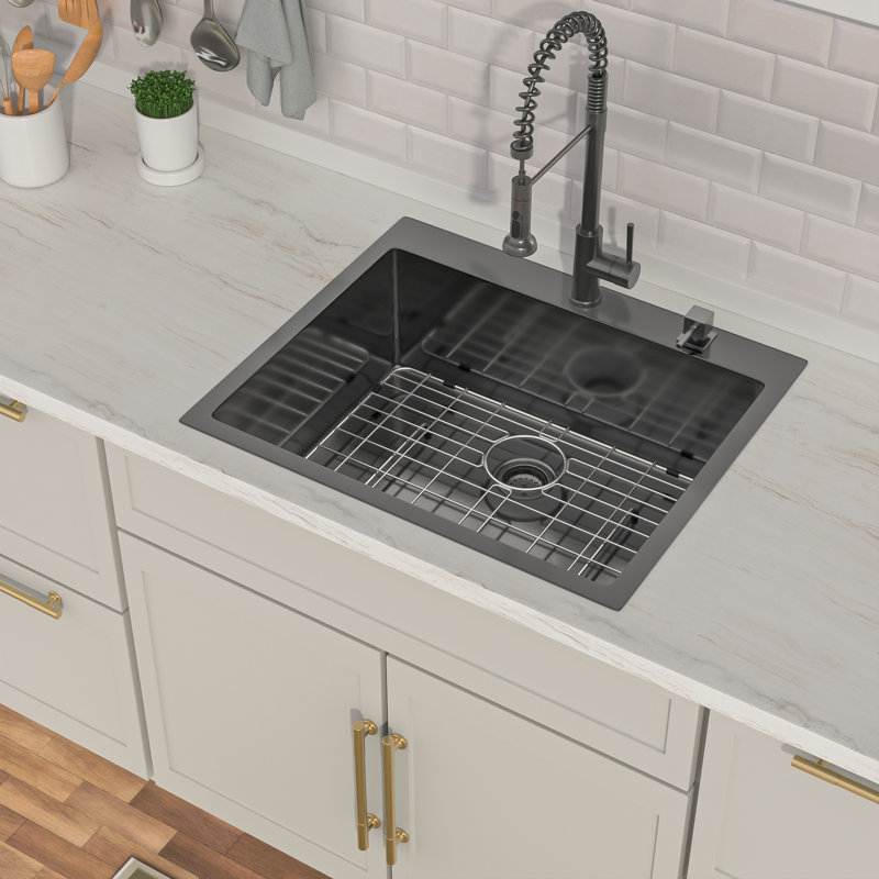 28" L x 22" W Drop-in Kitchen Sink 16 Gauge Stainless Steel Kitchen Sink Topmount Single Bowl Sink, Gunmetal Black