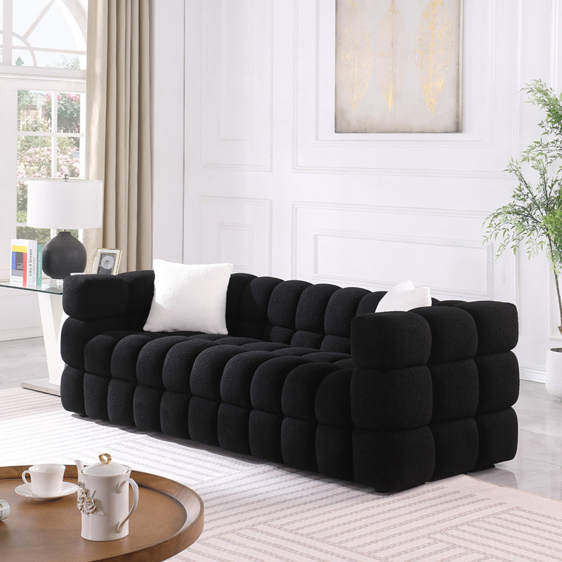 Canapé luxueux moelleux 3 places Boucle Upholstery, Noir