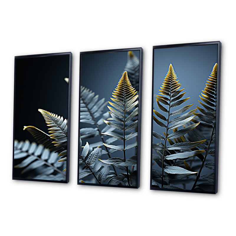 Ensemble de décorations murales Fern Fronds In Green I - Plants, Cadre flottant noir, H 28 po x l 36 po x P 1 po