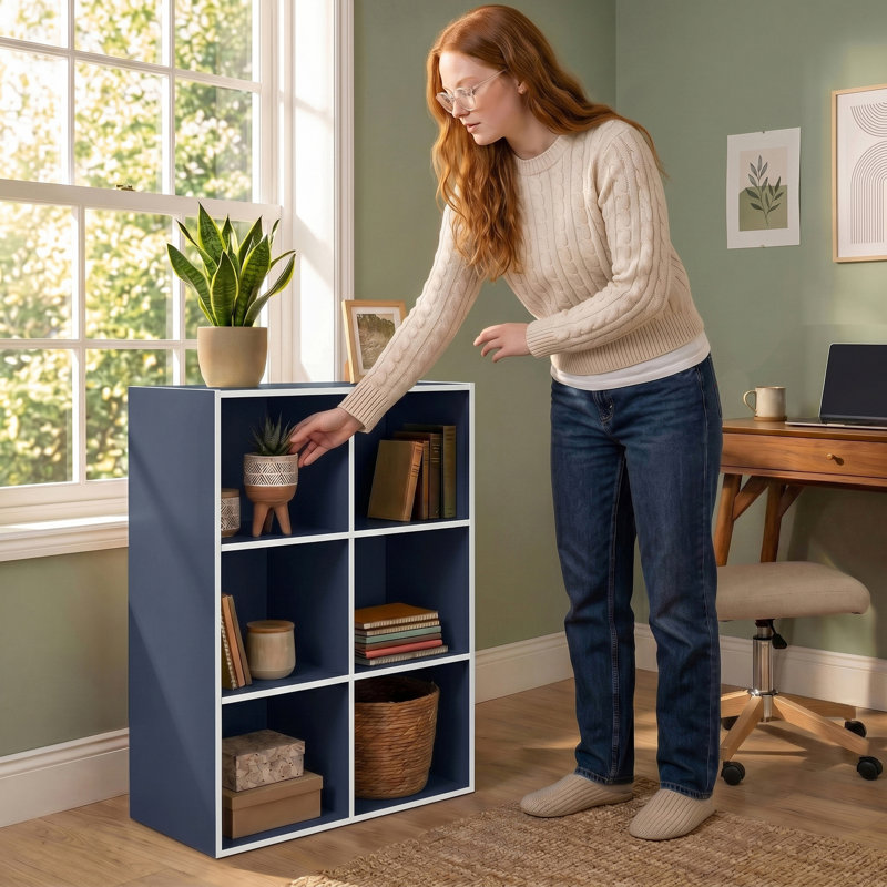 Bibliothèque de rangement Breayla, Bleu acier, 6 cubes