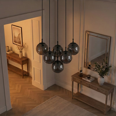 Luminaire suspendu sphère en verre 6 lumières Caelum
