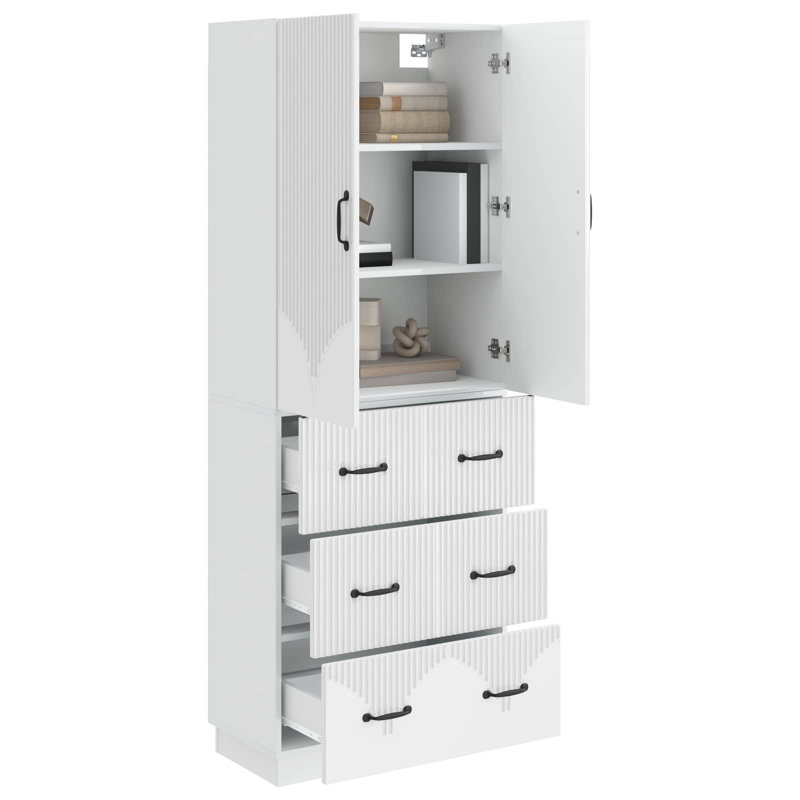  Cabinet Set 2 Pcs Engineered Wood Storage Modular Home Unit Compact, High Gloss White