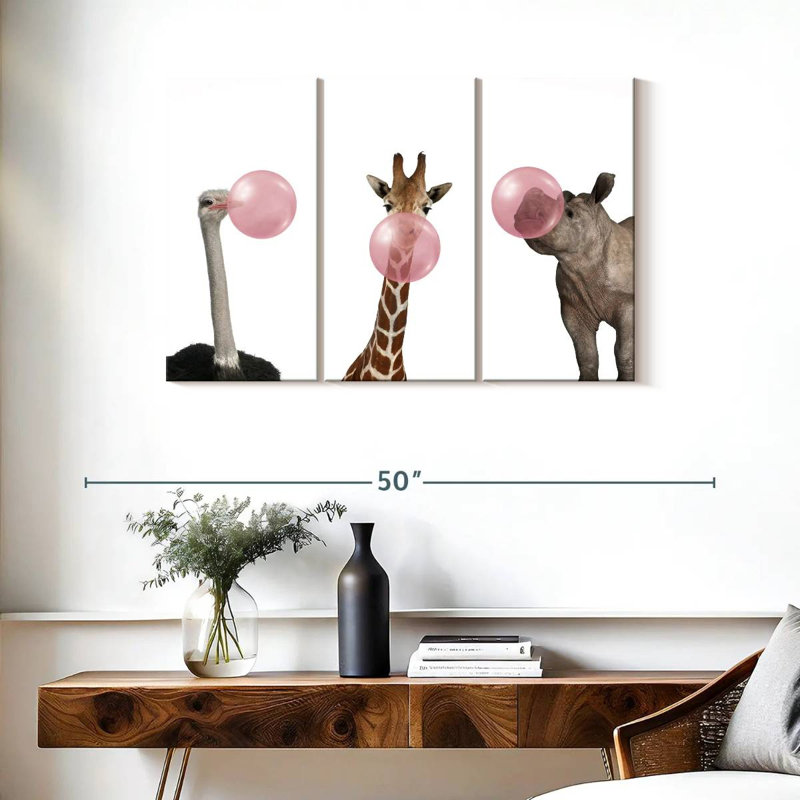 Ensemble de 3 animaux rigolos sur toile, H 24 po x l 38 po