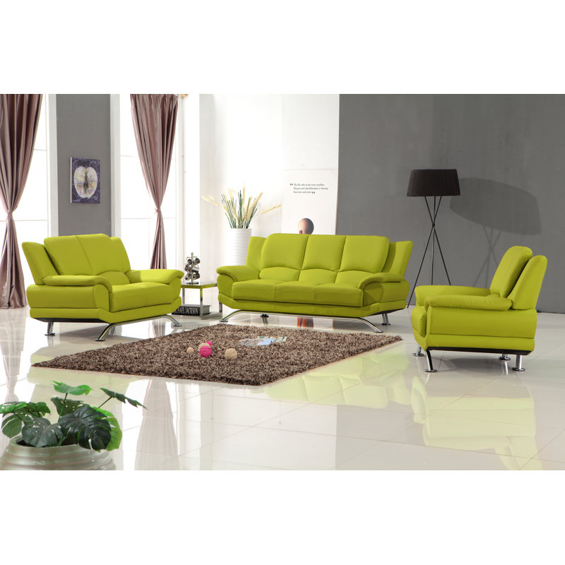 Ensemble de salon 3 pièces Gilbreth, Similicuir vert lime