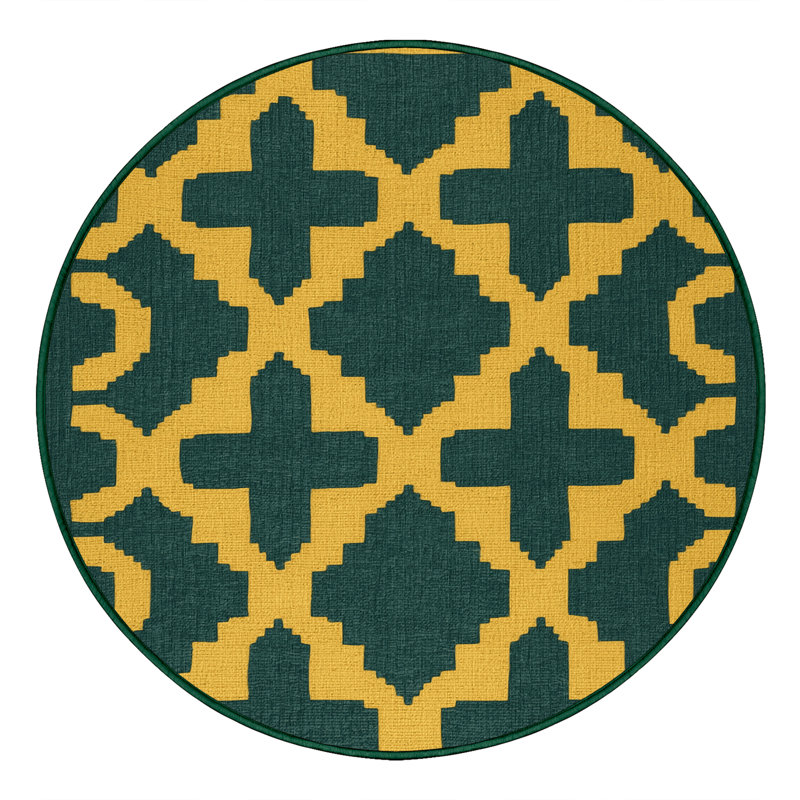 Machine Washable Trellis Green Area Rug, Round 3'