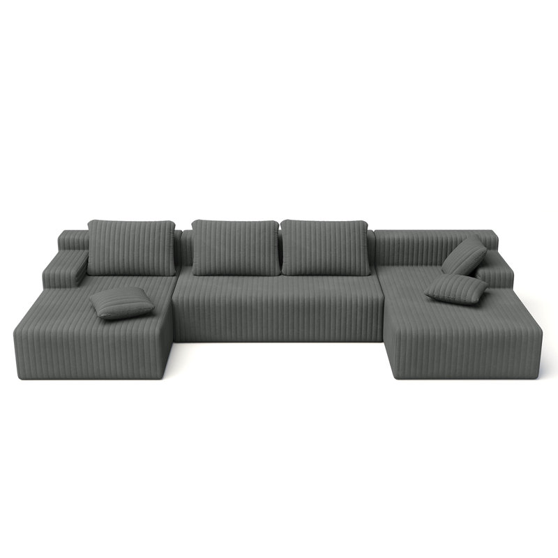 Boneless U-shaped 132" Boneless Modular Cloud Couch Sectional Sofa, Gray Corduroy