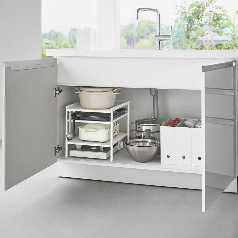 Étagère de rangement à trois niveaux Yamazaki Home, acier, réglable, Blanc