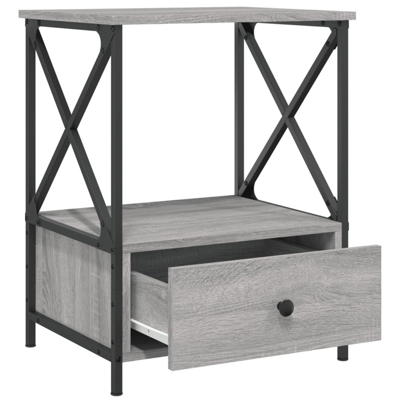 Cinar 50cm W Iron Bedside Table, Grey Sonoma