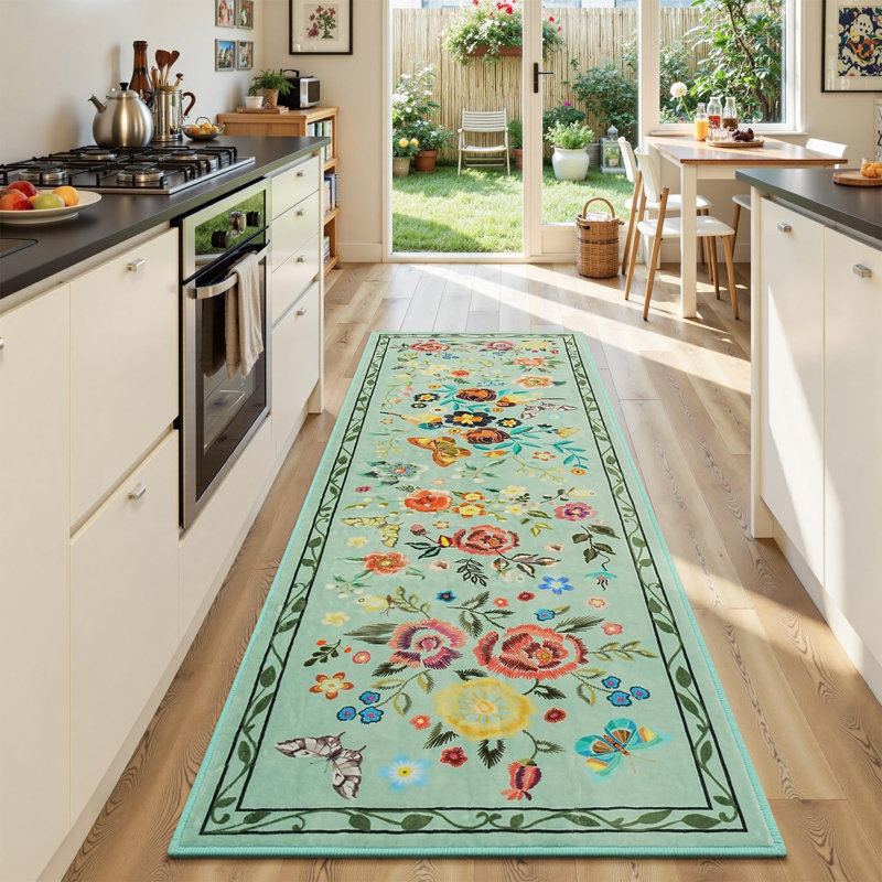 2'X6' Vintage Floral Runner Rug for Hallway Green, Runner 2'X6', Green