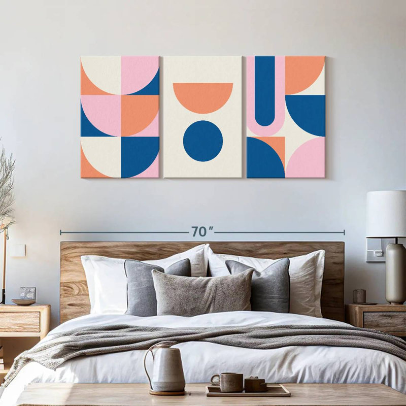 Retro Geometric Abstract VIII Multi Piece Canvas Print, 30" H x 62" W x 1.25" D