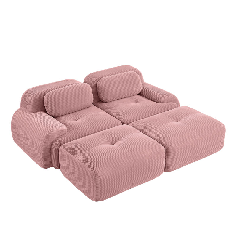 Canapés luxueux en velours côtelé avec design ergonomique incurvé, rose pour le salon
