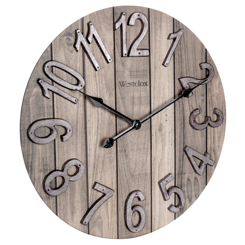 Westclox 15.5" Brown Farmhouse Wood Grain Wall Clock with Raised Numbers
