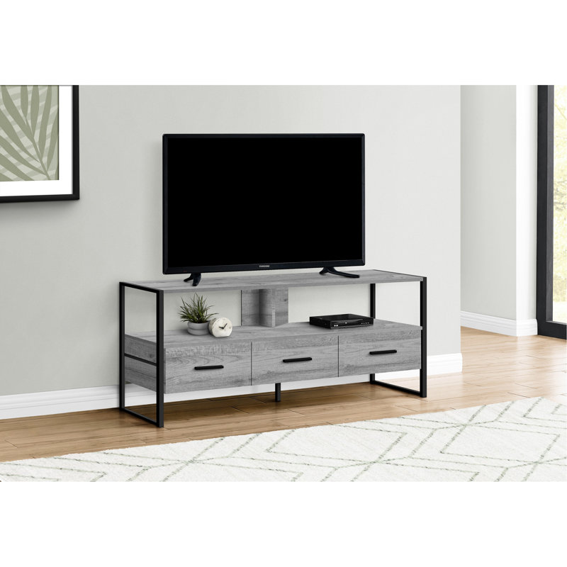 Meuble télé moderne avec rangement et design élégant pour le salon, H 20 po x l 49,25 po x P 15,75 po, Gris