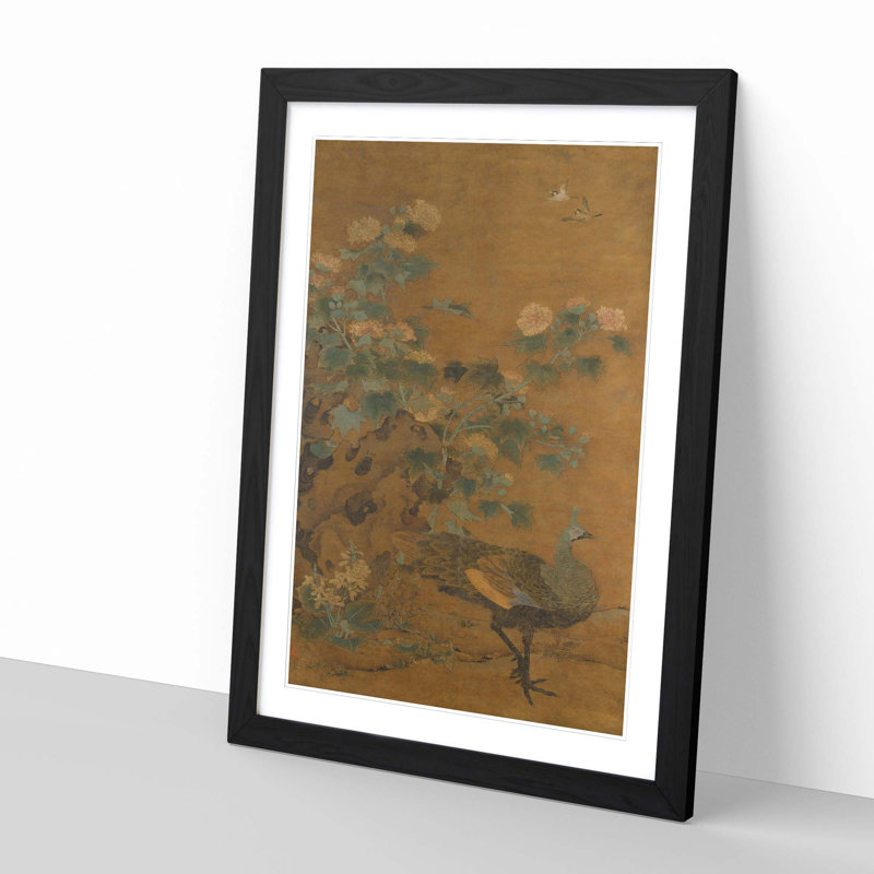 Oriental Peacock and Hollycock by Yao Tingmei - Framed Print, Black