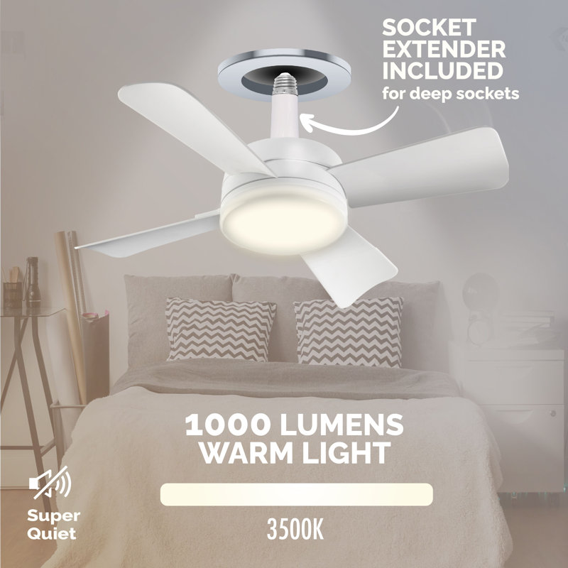 Bell + Howell Socket Fan Ceiling Fan with 1000 Lumens Warm Light, White