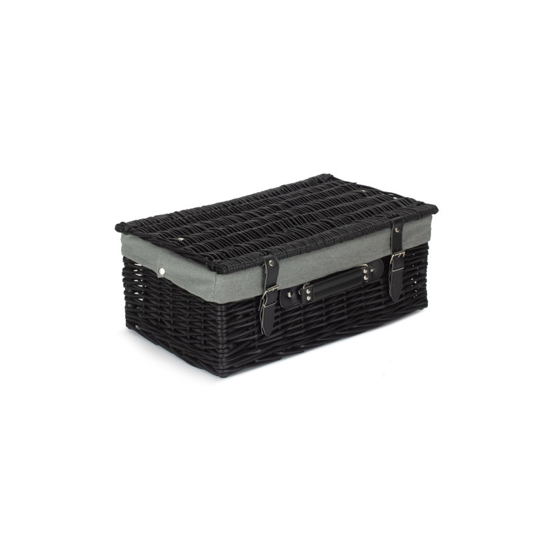 Wicker Hamper Basket with Lining, Black/Grey, 19cm H x 46cm W x 30.5cm D