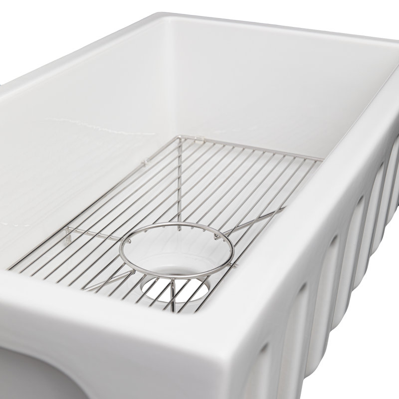 Fireclay Venice Front Reversible 33" L x 18" W Farmhouse/Apron Kitchen Sink with Accessories, White Gloss