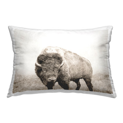 Bison Distressed Portrait Decorative Printed Throw Pillow Design by Dan Meneely