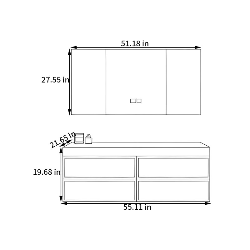 Armoire de salle de bain japonaise, Blanc, H 19,68 po x l 55,11 po x P 21,65 po