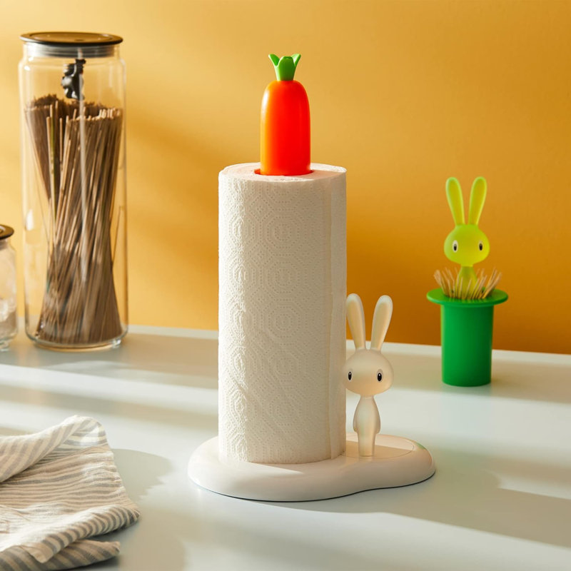 Bunny & Carrot Kitchen Roll Holder, White, 13.39"