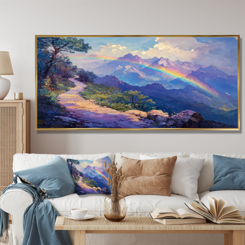 Rainbow In The Mountains II - Rainbow Large, art mural, H 28 po x l 60 po, Cadre flottant doré