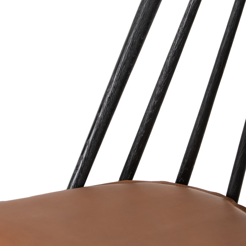 Lewis Windsor Solid Wood Stool, Bar Stool (29" Seat Height), Black Oak, Brown/Sheepskin