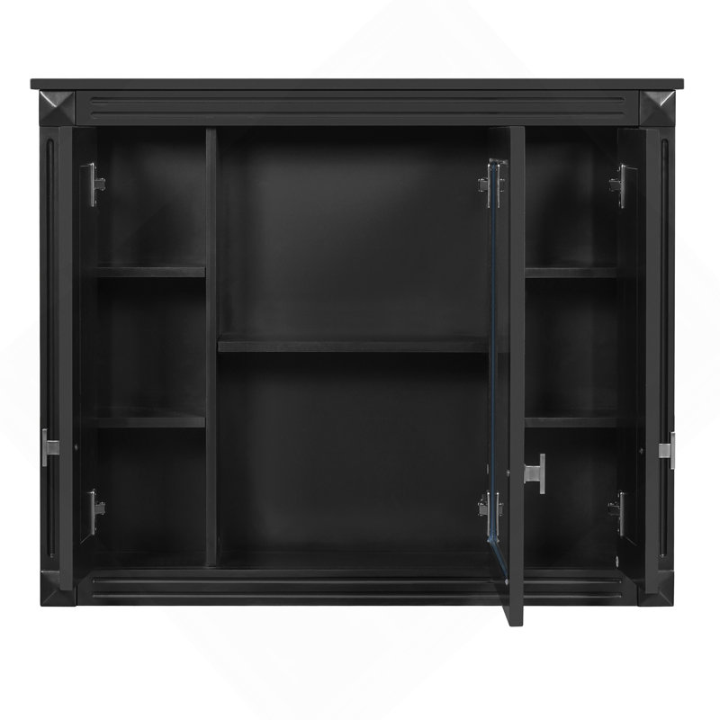 Armoire de salle de bain avec miroir, armoire à pharmacie murale avec 4 tablettes, armoire de rangement avec miroir, Noir
