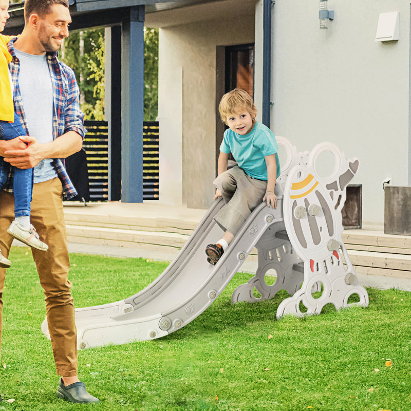 Glissade pour enfants de 1,5 à 3 ans, gris, thème de fusée amusant, espace gris intérieur Inspiring Ignites Creativité, système de soutien solide