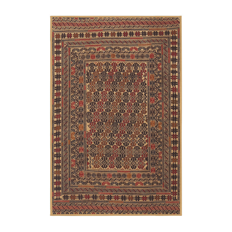 Tapis beige/vert/rouge traditionnel Bugarin, Rectangle 5 pi x 7 pi